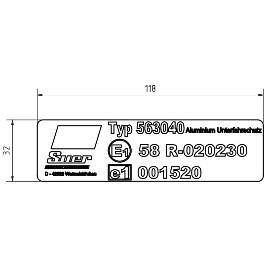 platta 118 × 32 mm underkörningsskydd i aluminium 563040.