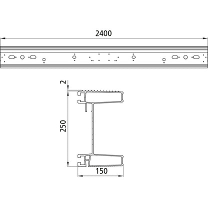Aluminium underride guard, type 564040, machined, 2400 mm, anod