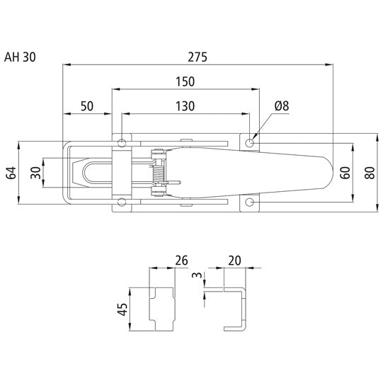Tension lock, incl. holder, galvanised/raw