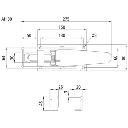 Tension lock, incl. holder, galvanised/raw