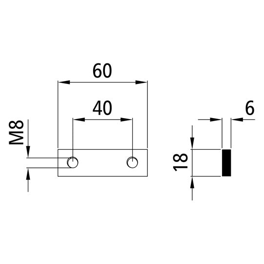 Threaded plate, galvanised stl., M8, hole spacing 40 mm