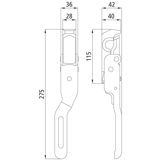 Cranked tipper fastener, L