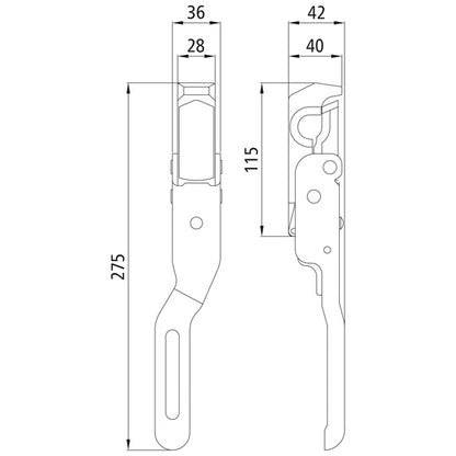 Cranked tipper fastener, L