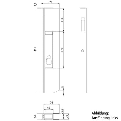 Long travel lock SC411SR, right, with stop, 411 mm