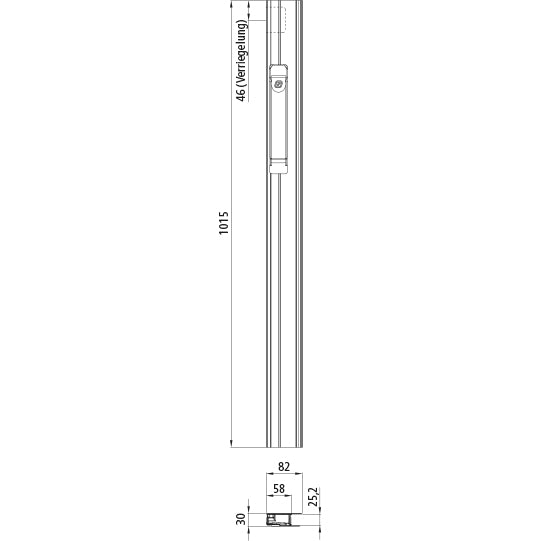 Suer long travel lock, 1015 mm, left, smooth side inside, raw