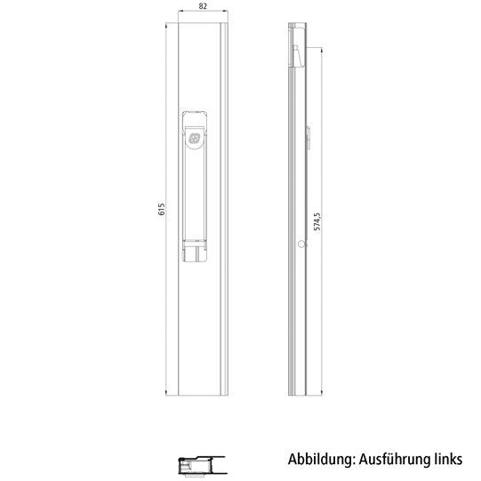 Suer long travel lock, 615 mm, anodised, R