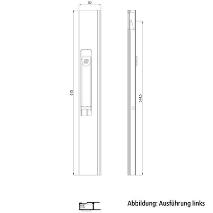 Suer long travel lock, 615 mm, anodised, R