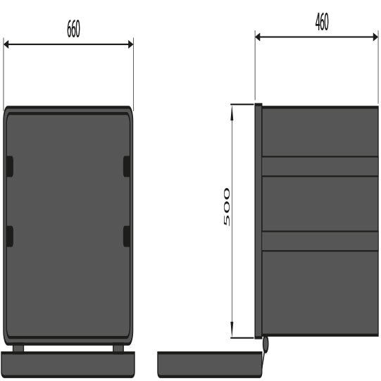 Tool box XDM/HB12, PE, 660 × 500 × 460 mm, retaining bracket