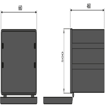 Tool box XDM/HB12, PE, 660 × 500 × 460 mm, retaining bracket