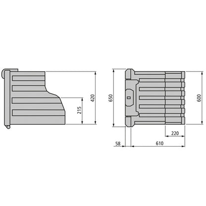 Tool box WK-FS 50 SG, PP, drop-down handle, 600×420/215×610/220