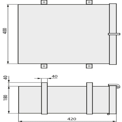 Steel toolbox, 400/180/420, drop-down bracket, holder