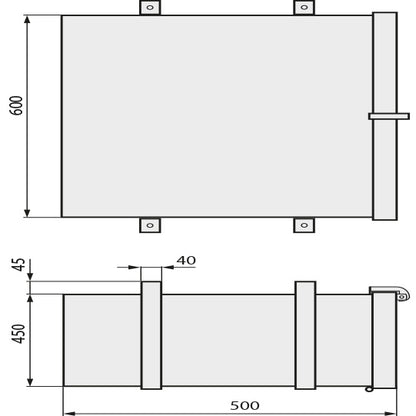 Steel toolbox, 600/450/500, drop-down bracket, holder