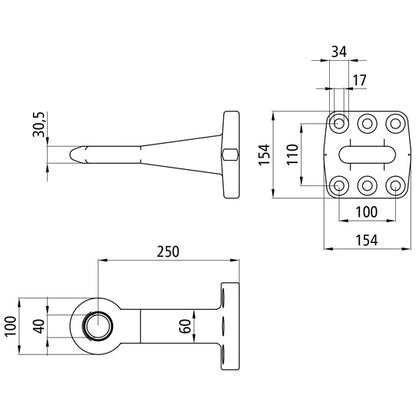 Drawbar eye Ø 40 w/ flange, 6-hole, w/out plate and screws