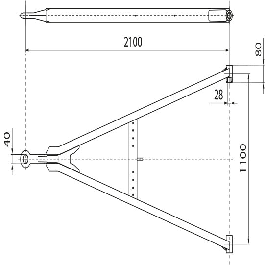 Drawbar GNZ 18 straight, UNP, MB, 2100/1100/80/28 mm, eye 40 mm