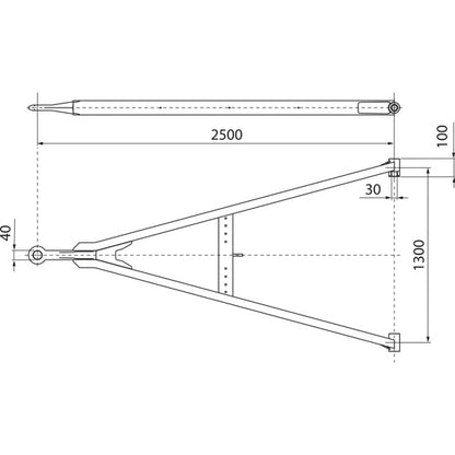 Drawbar GNZ 27 straight, UNP, SB, 2500/1300/100/30 mm, eye 40 m