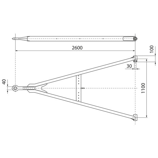 Drawbar GNZ 27 straight, UNP, SB, 2600/1100/100/30 mm, eyelet 4