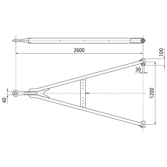Drawbar GNZ 27 straight, UNP, SB, 2600/1200/100/30 mm, eyelet 4