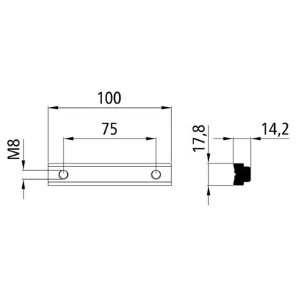 Threaded rail, 75 mm, aluminum, raw, alloy EN AW-6005A T6