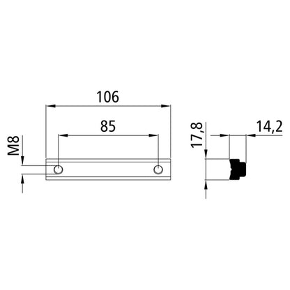 Threaded rail, 85 mm, aluminum, raw, alloy EN AW-6005A T6