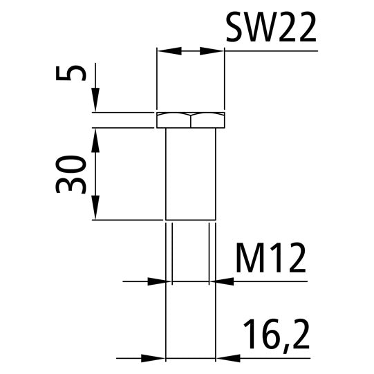 Skaftmutter M12, galvaniserat stål, nyckelvidd 22 mm