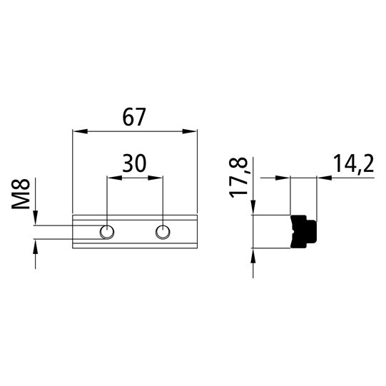 Threaded rail, 30 mm, aluminum, raw, alloy EN AW-6005A T6