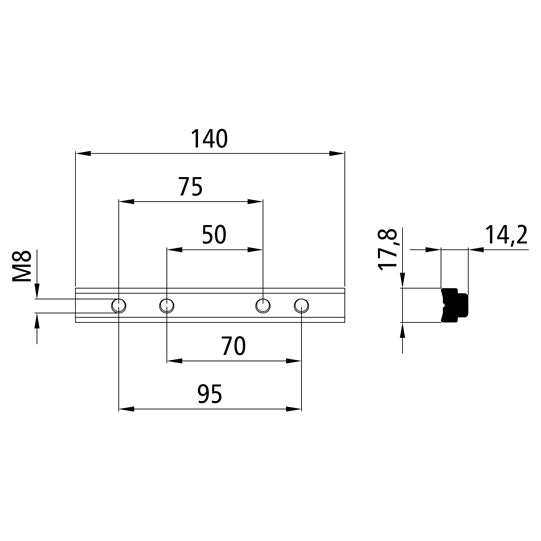 Threaded rail, 50/70/75/95 mm, aluminum, untreated