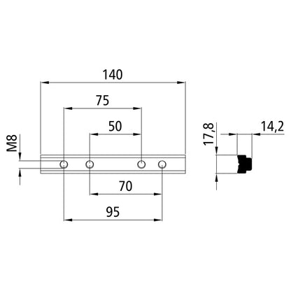 Threaded rail, 50/70/75/95 mm, aluminum, untreated
