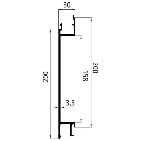Aluminum 30 mm SL, 200 mm middle section w/ tarpaulin recess