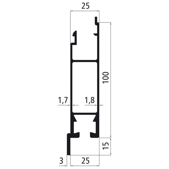 Aluminium 25 mm SL, 100 mm nedre del med invändig flagga, epoxibeläggning