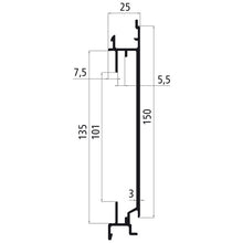 Aluminium 25 mm SL, 150 mm mittsektion för förankringsskena, ep