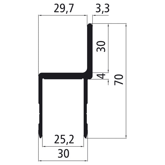 Aluminium 25 mm kantlist med böjd flagga, epoxiprimerad