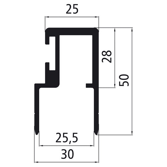 Aluminium 25 mm hollow chamber surround f. seal, epoxy primed