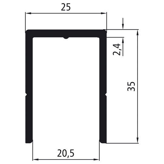 Aluminium 20 mm U-edging isosceles, mill finish