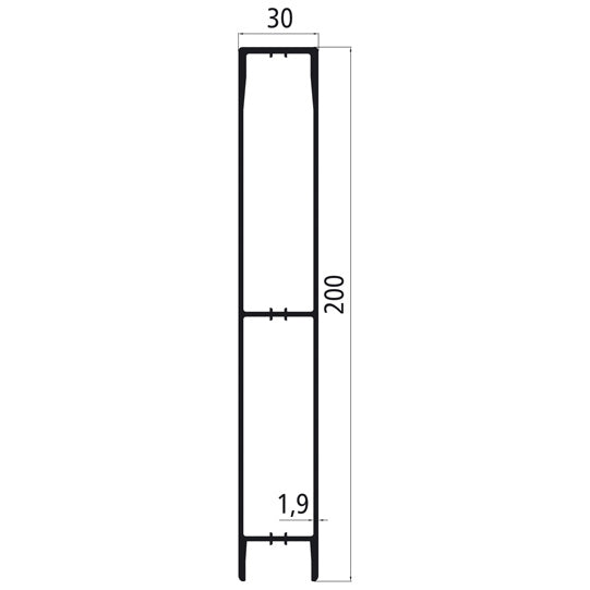 Aluminum 30 mm plug, 200 mm upper part, bright pressed