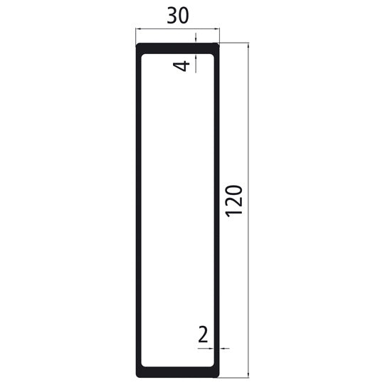 Alumiininen 30 mm:n upotuslista. 120 mm. jyrsitty viimeistely