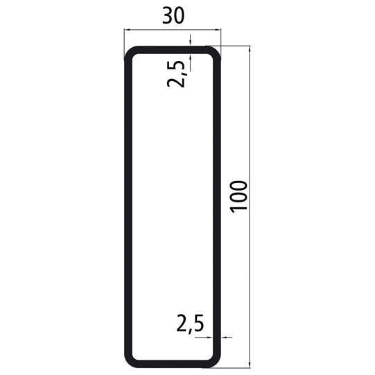 Insatslist i aluminium 30 mm, 100 mm, rå yta