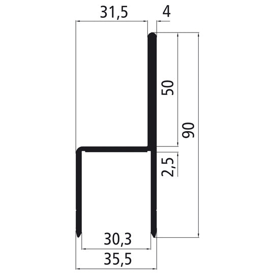 Aluminum 30 mm edging w. flag, blank