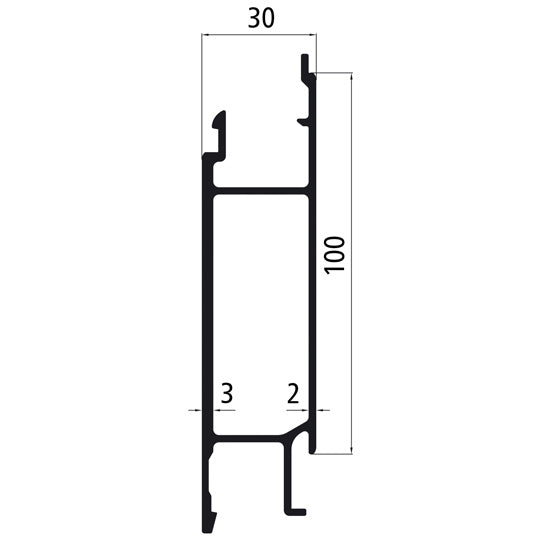 Aluminium 30 mm SL, 100 mm centre section, mill finish