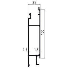 Aluminium 25 mm SL, 100 mm centre section, mill finish