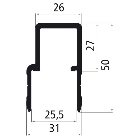 25 mm ihålig kammarkant i aluminium, pressbehandlad