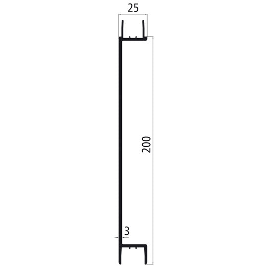 Aluminium 25 mm plug-in, 200 mm centre section w. tarpaulin rec