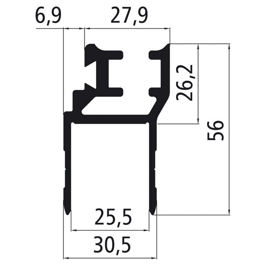 25 mm alumiinireunus K20-pylväille, jyrsitty viimeistely