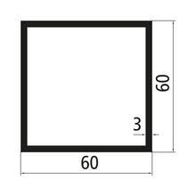 Aluminum square tube 60x60x3mm, mill finish