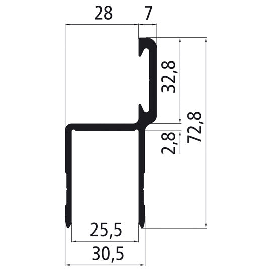 Alumiininen 25 mm reuna, jossa taivutettu tiivisteen tulppa, prässätty