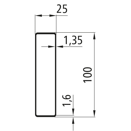 Alumiininen 25 mm:n upotuslista. 100 mm. kevyt versio. prässätty
