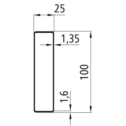 Alumiininen 25 mm:n upotuslista. 100 mm. kevyt versio. prässätty