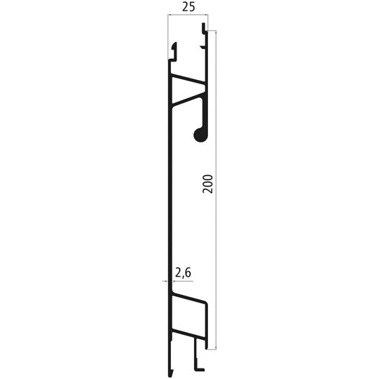 Aluminium 25 mm SL, 200 mm centre section, tarpaulin tensioning