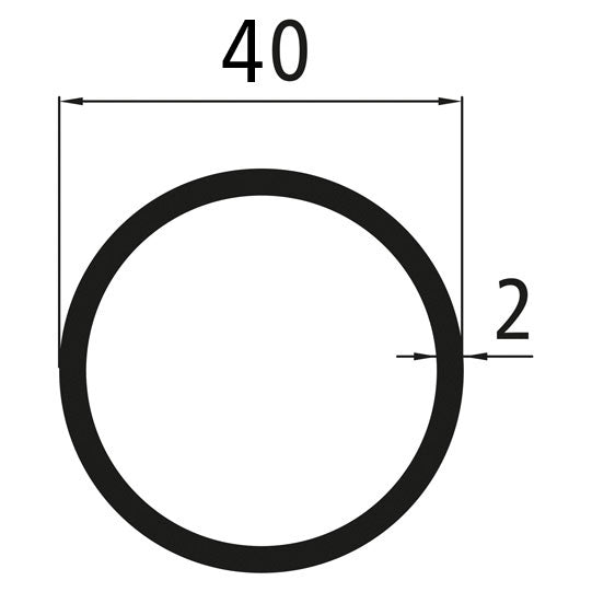 Runt aluminiumrör 40 × 2 mm, pulverlackerat RAL 9005 kolsvart