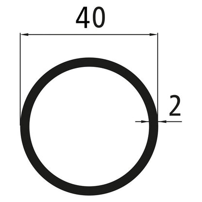 Runt aluminiumrör 40 × 2 mm, pulverlackerat RAL 9005 kolsvart