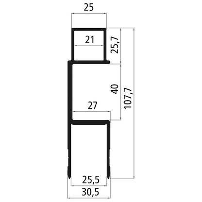 Aluminium 25 mm kantlist för BWH3.0, bR aluminium